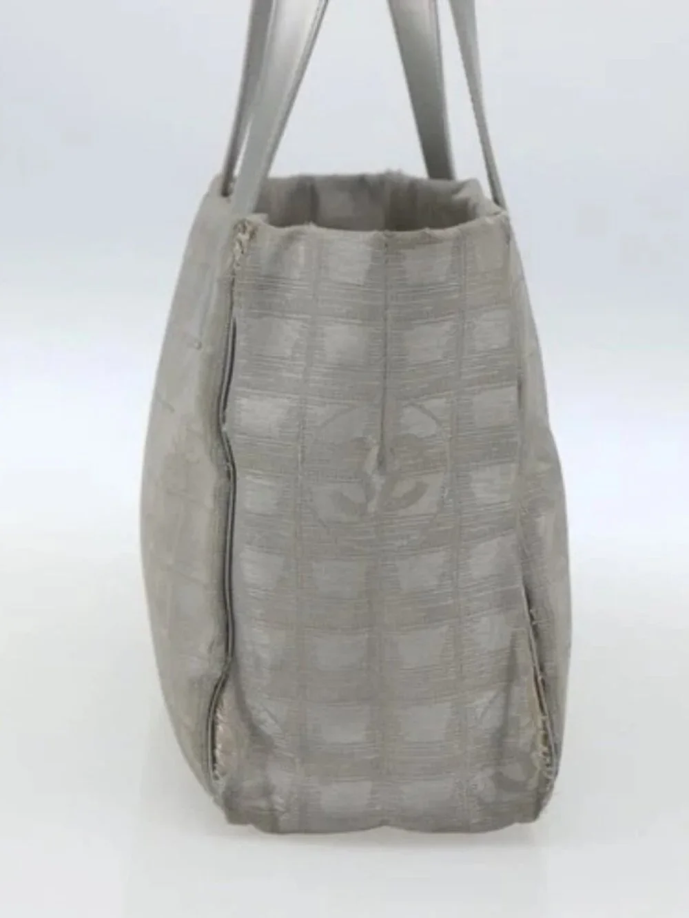 CHANEL New Travel line Tote Bag Silver CC Auth 164236